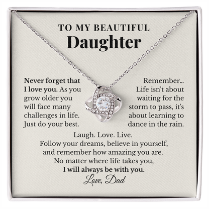 To My Daughter – Never Forget That I Love You – Love Knot Necklace from Dad