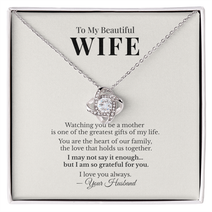 To My Beautiful Wife Love Knot Necklace – Meaningful Mother's Day Gift from Husband – Romantic Jewelry Gift for Wife