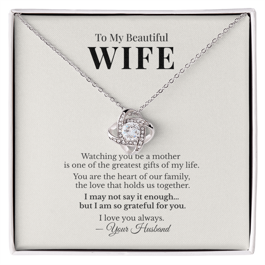 To My Beautiful Wife Love Knot Necklace – Meaningful Mother's Day Gift from Husband – Romantic Jewelry Gift for Wife