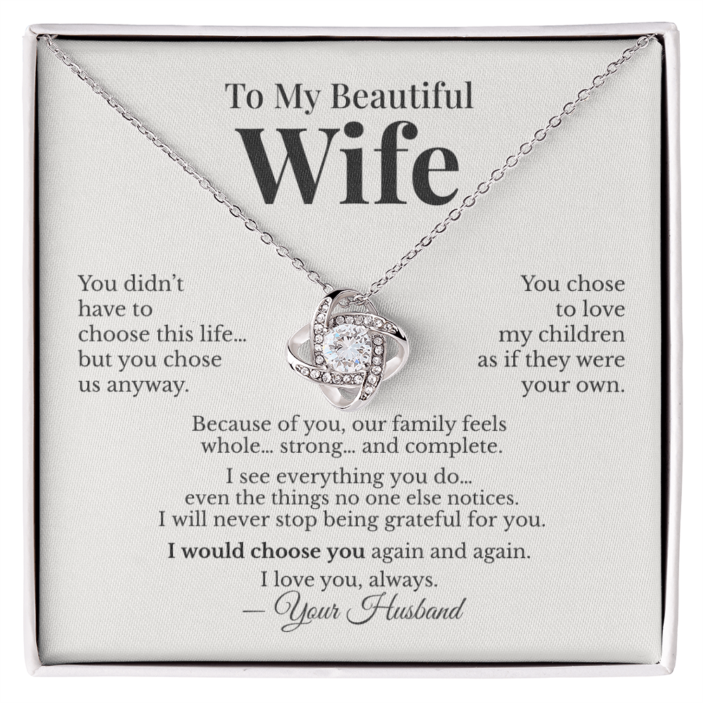 To My Beautiful Wife – Stepmom Gift Necklace from Husband – Thank You for Loving My Children