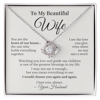 To My Beautiful Wife – Love Knot Necklace Gift from Husband