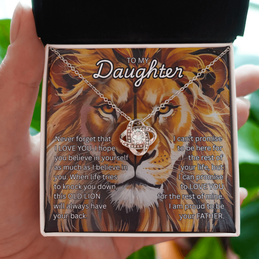 Beautiful Gift for Daughter from Dad "This Old Lion" Love Knot Necklace