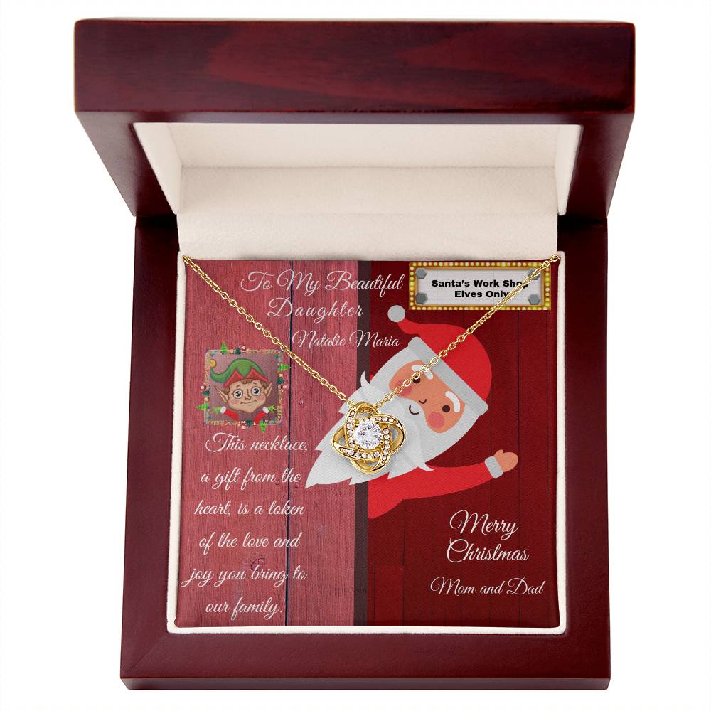 To My Daughter- Personalize Her Name and Yours-Christmas- Love Knot Necklace