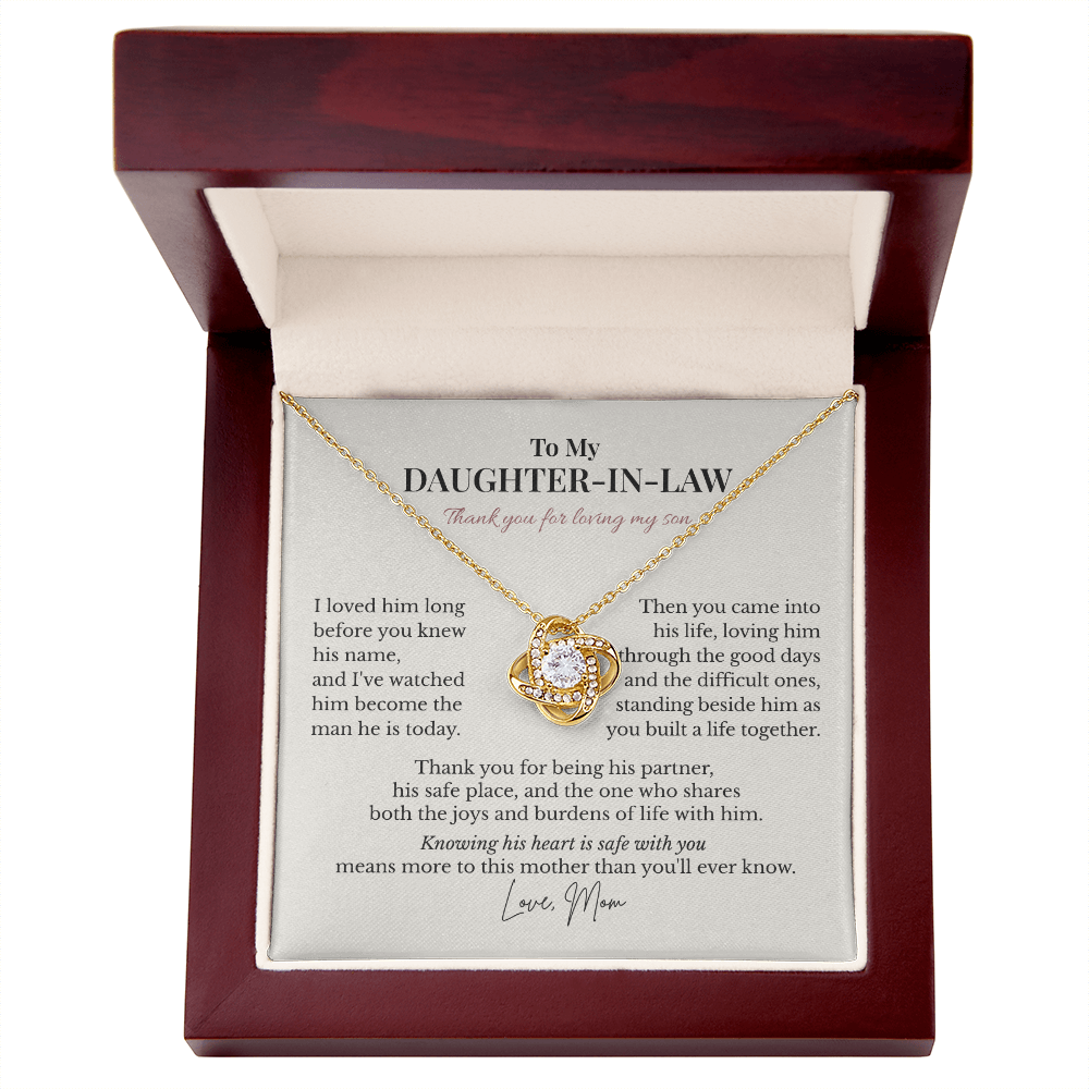 To My Daughter-in-Law – Thank You for Loving My Son – Love Knot Necklace