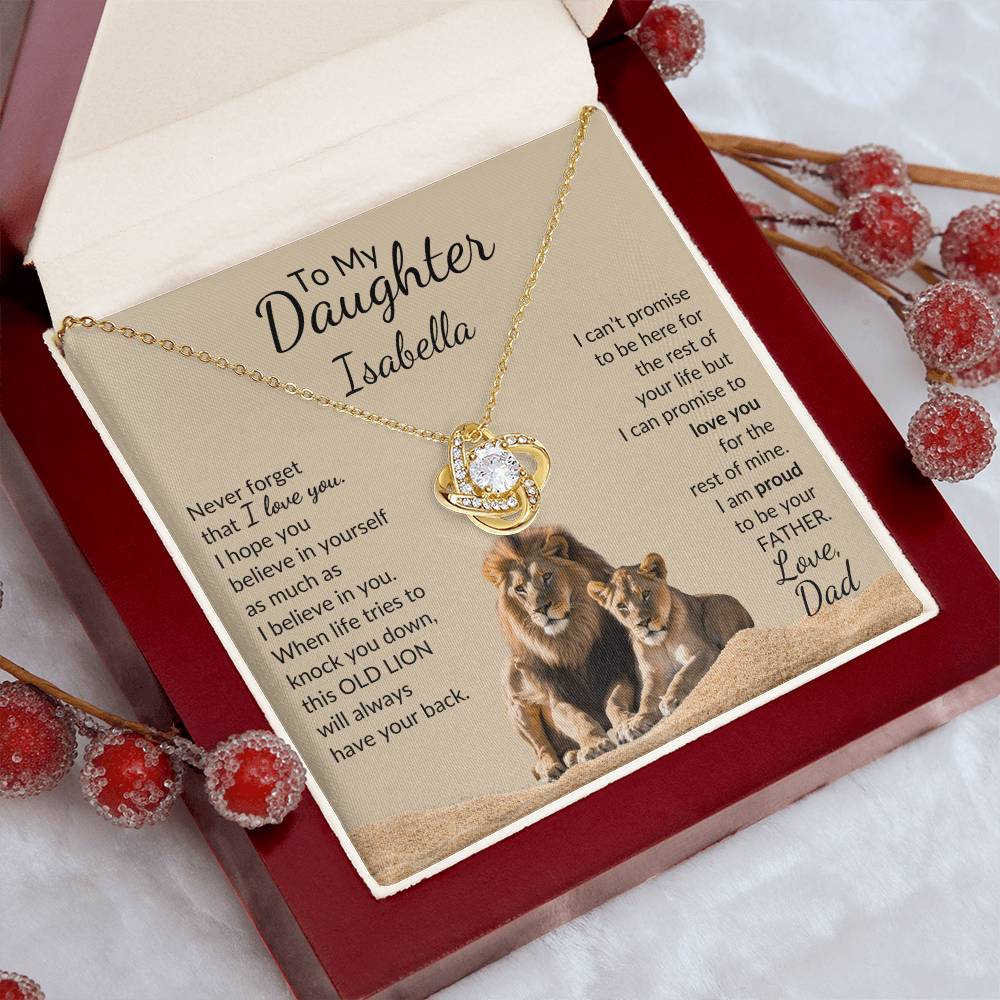 Personalized Daughter - Proud Old Lion - Love Knot Necklace
