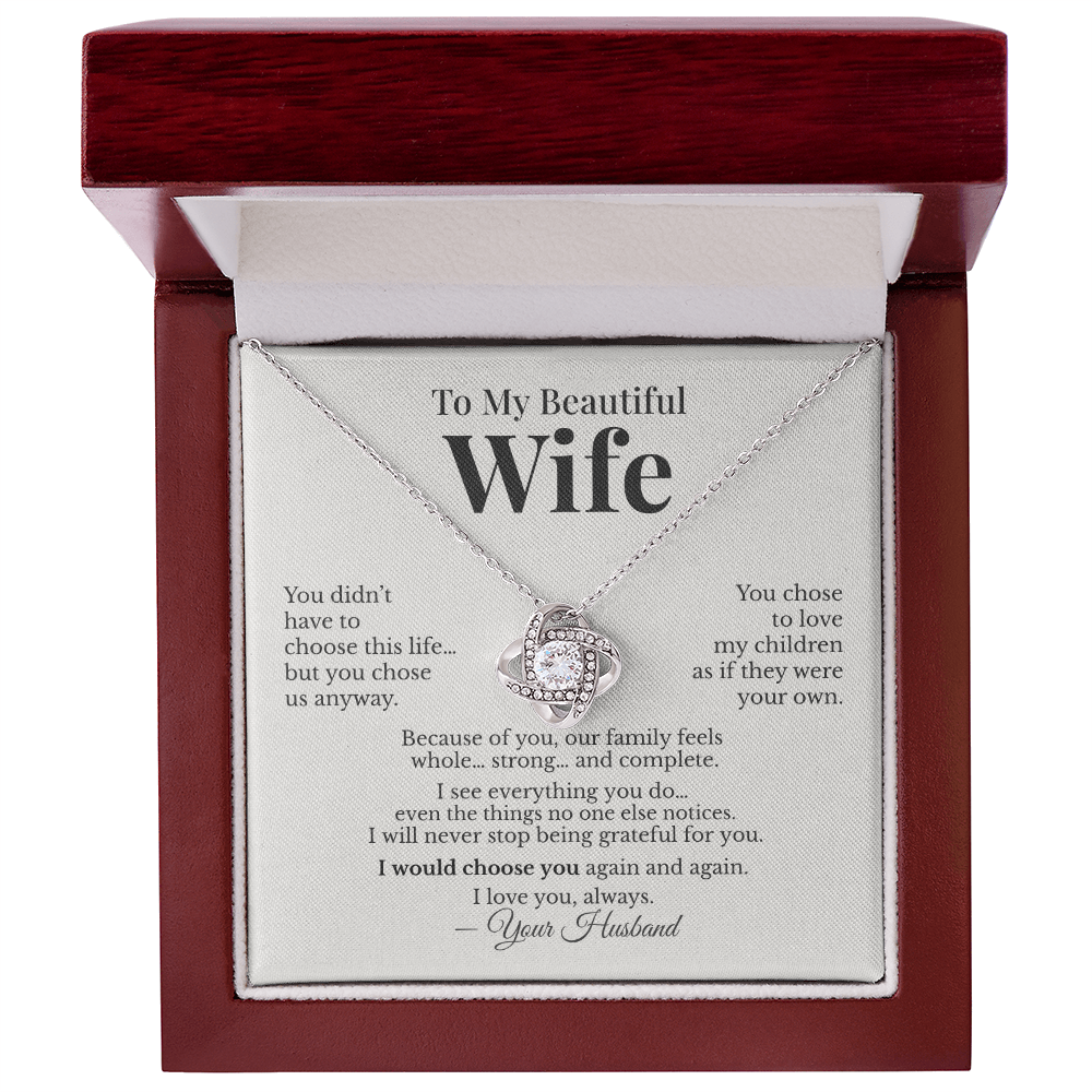To My Beautiful Wife – Stepmom Gift Necklace from Husband – Thank You for Loving My Children