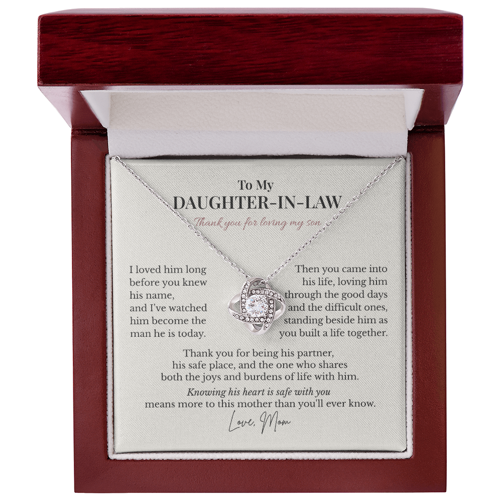 To My Daughter-in-Law – Thank You for Loving My Son – Love Knot Necklace