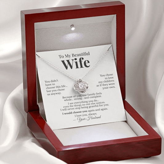 To My Beautiful Wife – Stepmom Gift Necklace from Husband – Thank You for Loving My Children