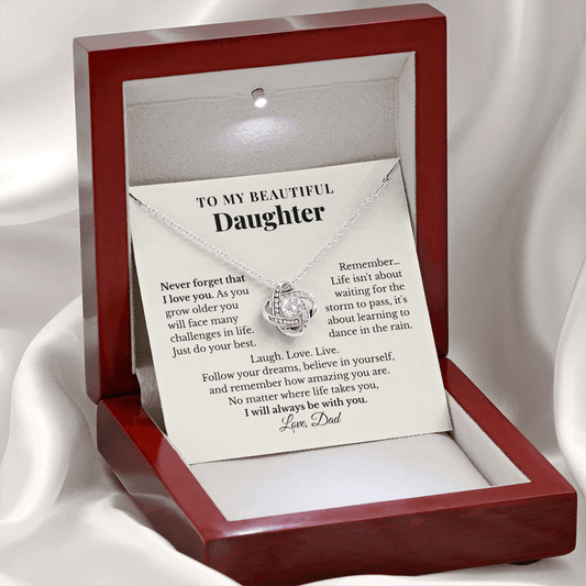 To My Daughter – Never Forget That I Love You – Love Knot Necklace from Dad