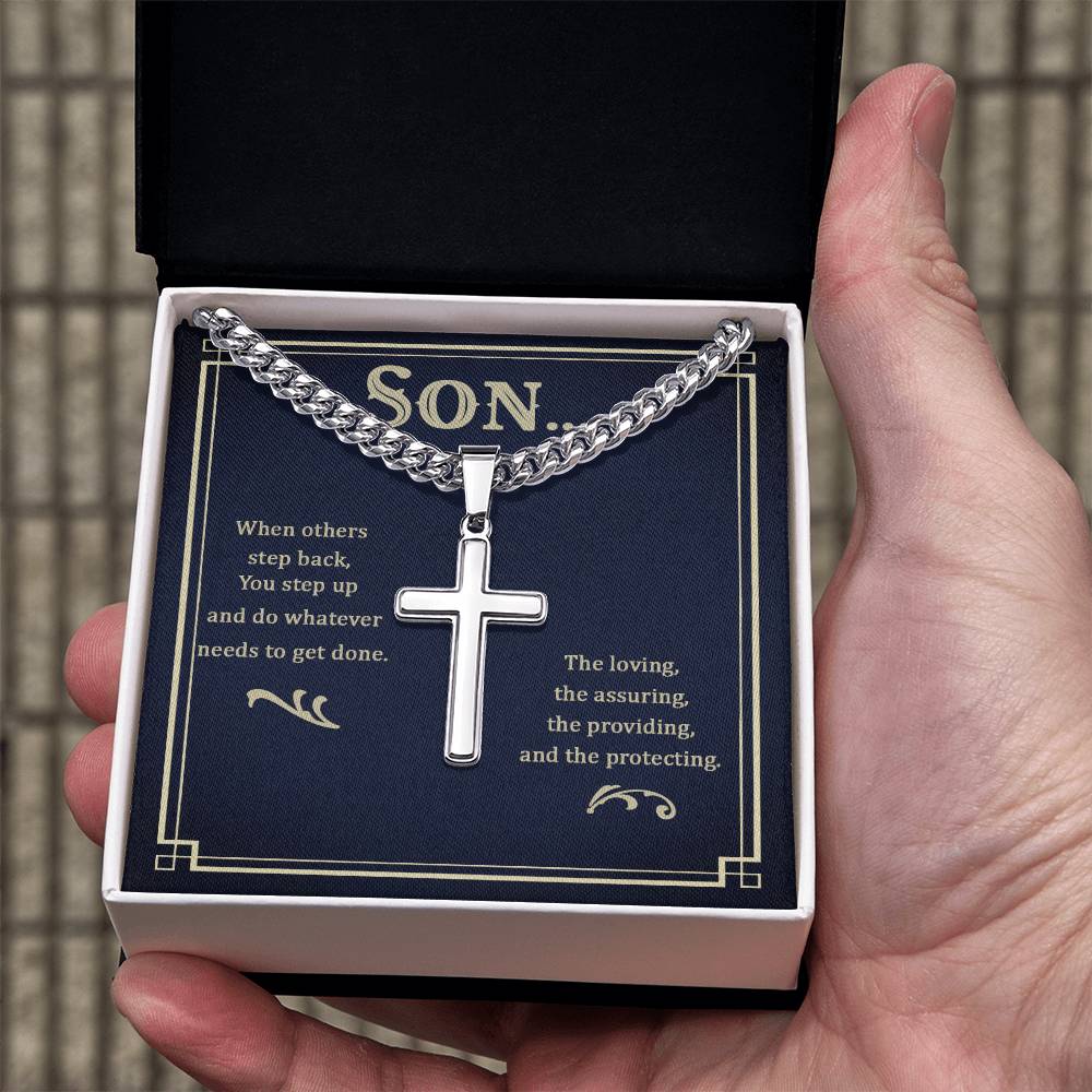 Gift for Son- Get It Done-Cuban Chain Artisan Cross Necklace