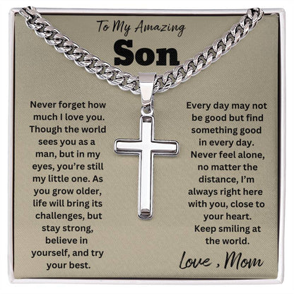 Amazing Son-Cuban Chain with Artisan Cross Necklace - With Free Shipping