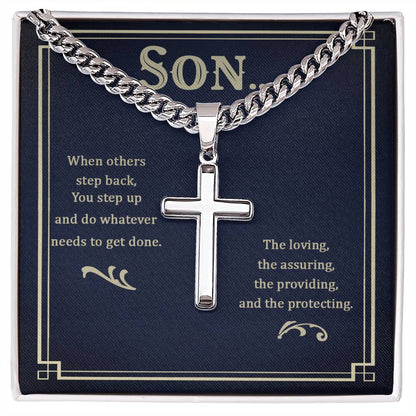 Gift for Son- Get It Done-Cuban Chain Artisan Cross Necklace