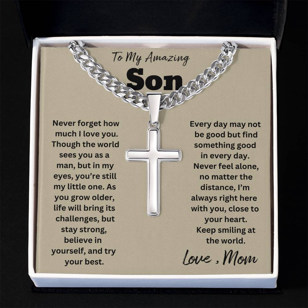 Amazing Son-Cuban Chain with Artisan Cross Necklace - With Free Shipping