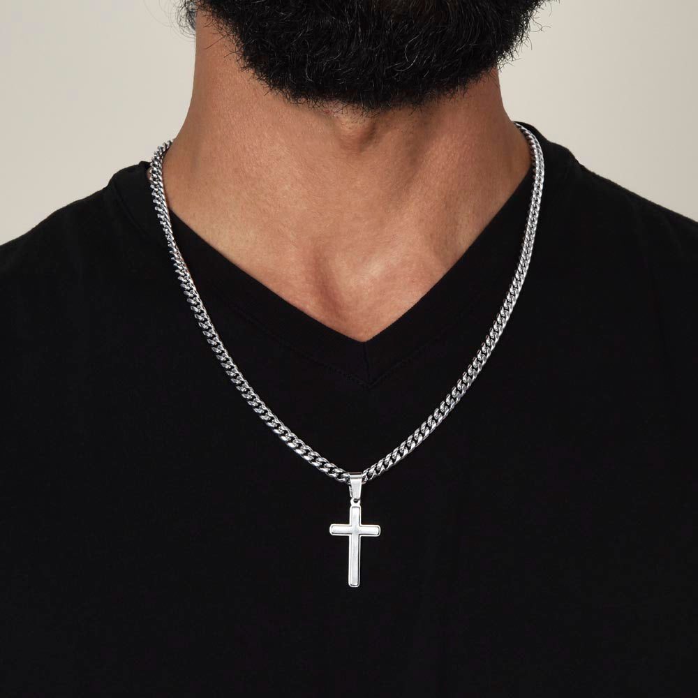 Gift for Son- Get It Done-Cuban Chain Artisan Cross Necklace