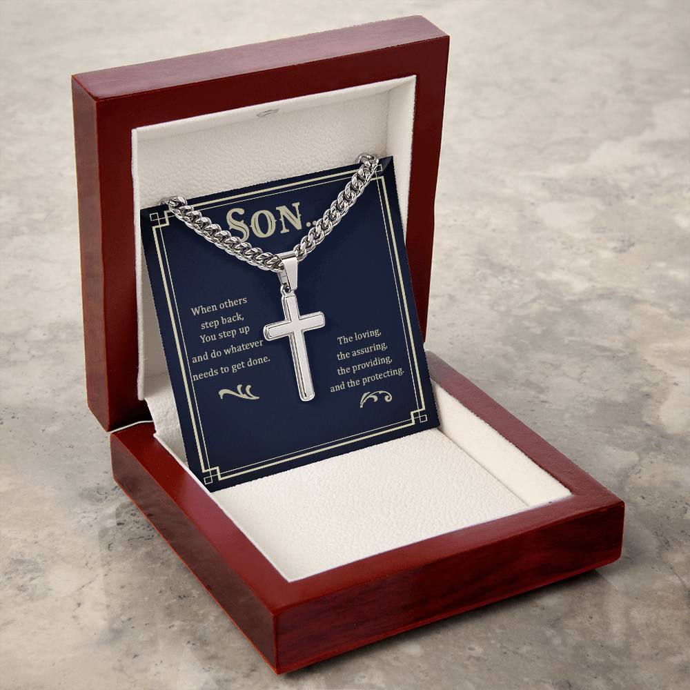 Gift for Son- Get It Done-Cuban Chain Artisan Cross Necklace