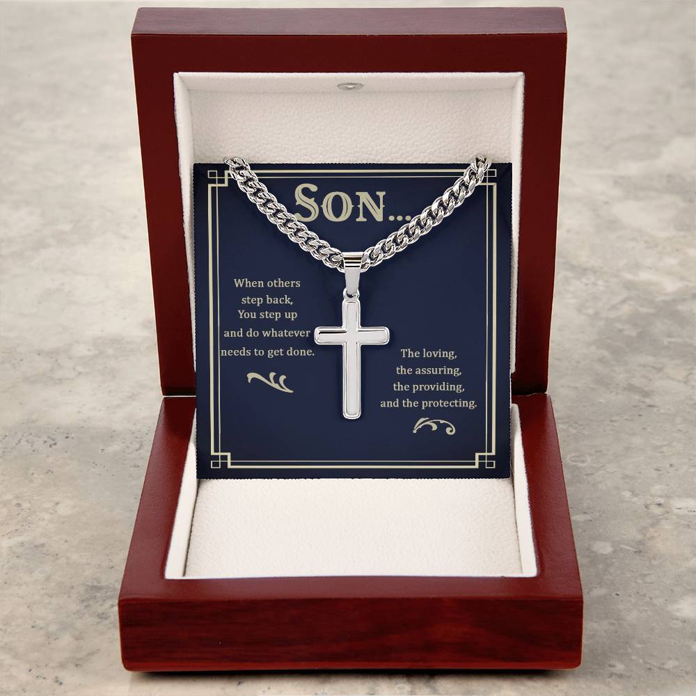 Gift for Son- Get It Done-Cuban Chain Artisan Cross Necklace