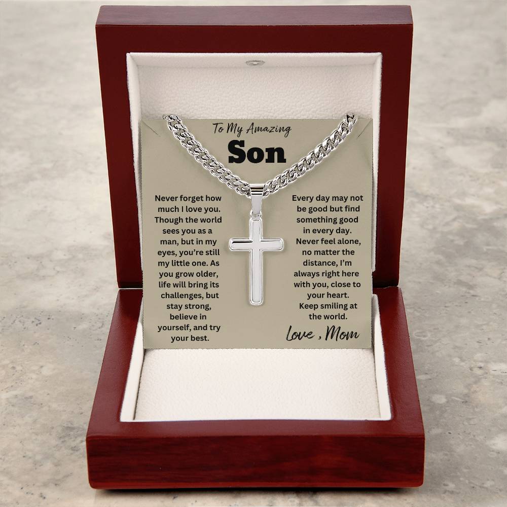 Amazing Son-Cuban Chain with Artisan Cross Necklace - With Free Shipping