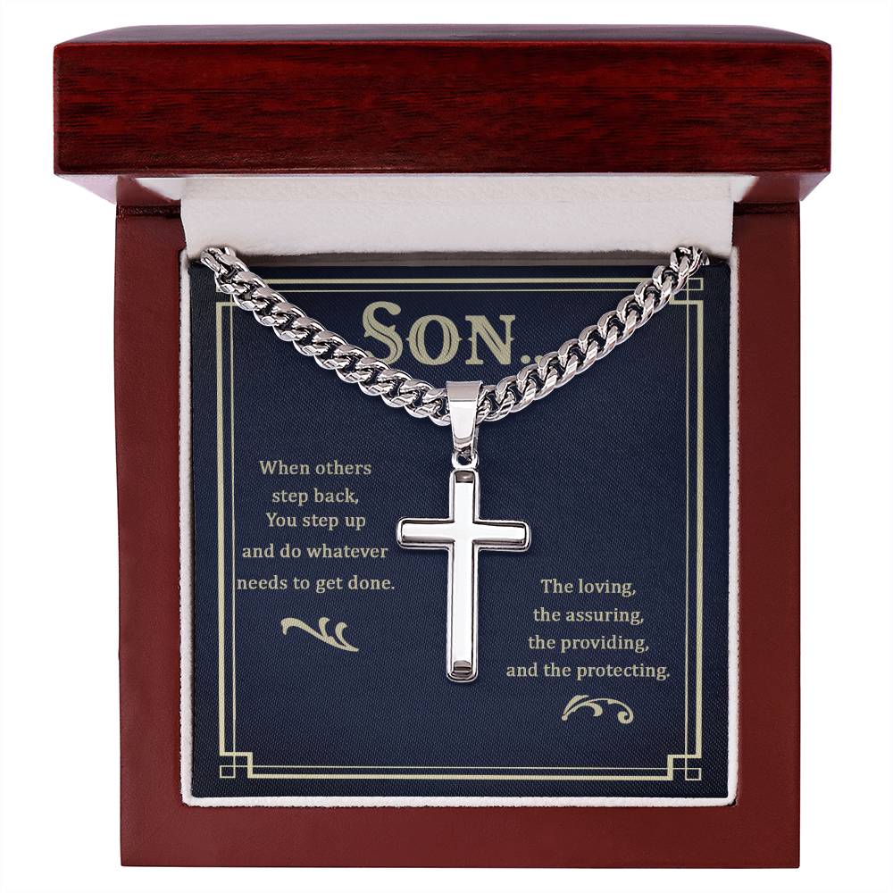 Gift for Son- Get It Done-Cuban Chain Artisan Cross Necklace