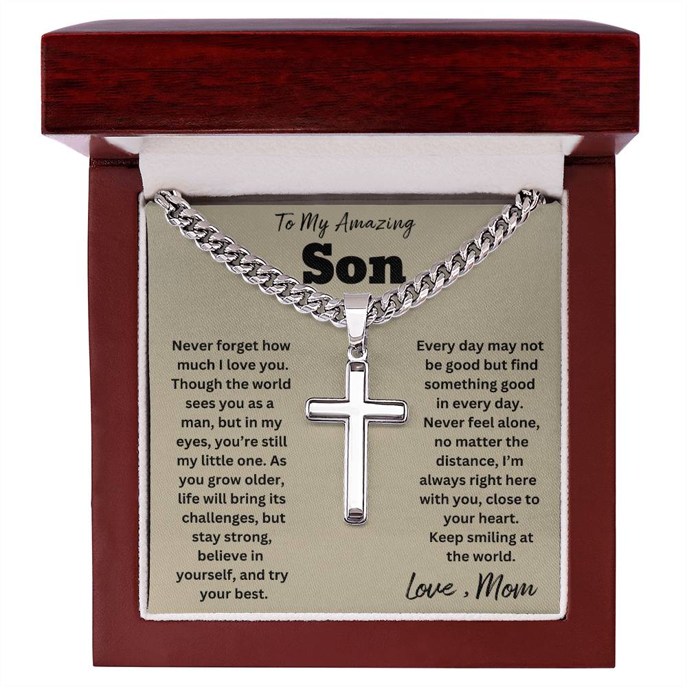 Amazing Son-Cuban Chain with Artisan Cross Necklace - With Free Shipping