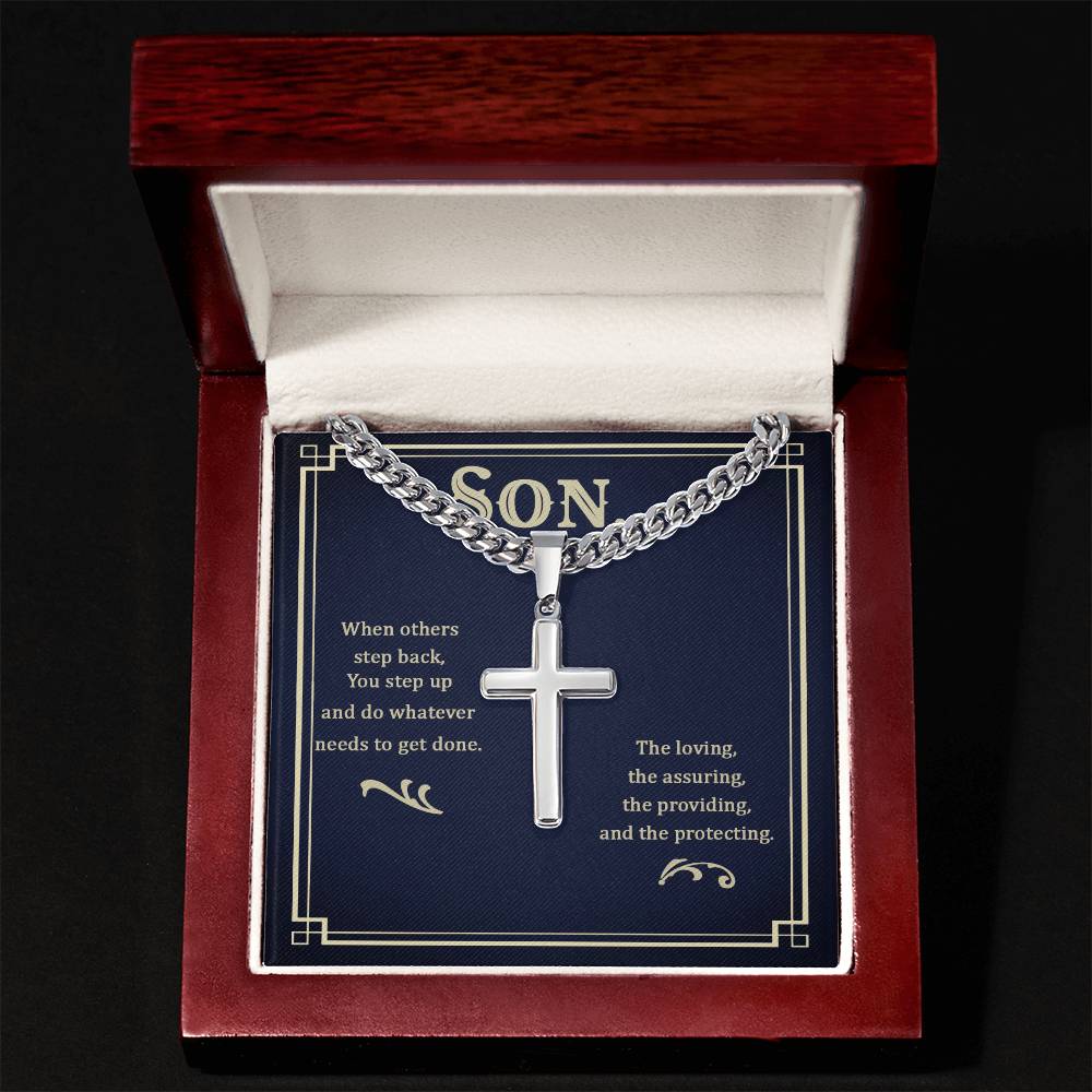 Gift for Son- Get It Done-Cuban Chain Artisan Cross Necklace