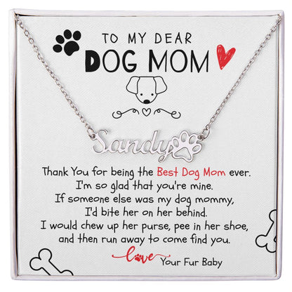 Cute Gift For Best Dog Mom Ever- Personalized Paw Print Name Necklace