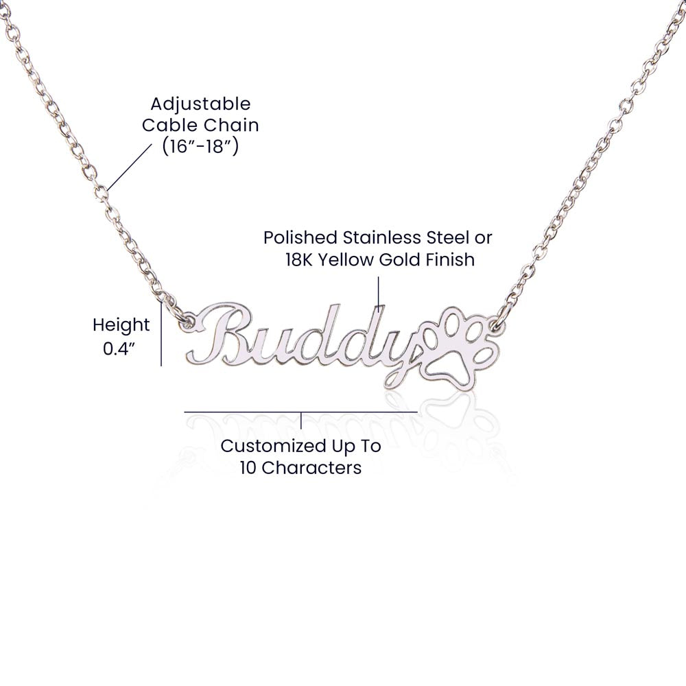 Cute Gift For Best Dog Mom Ever- Personalized Paw Print Name Necklace