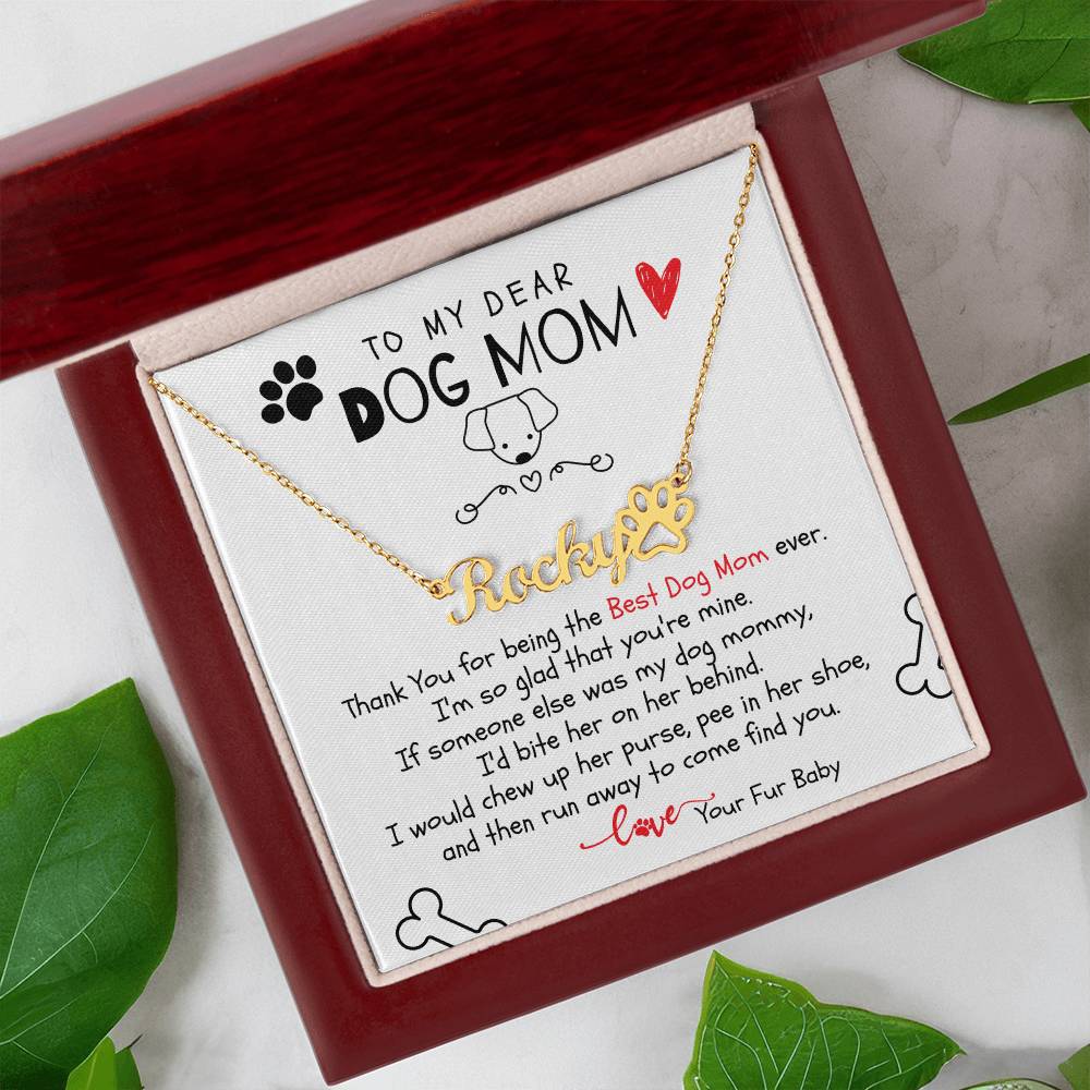 Cute Gift For Best Dog Mom Ever- Personalized Paw Print Name Necklace