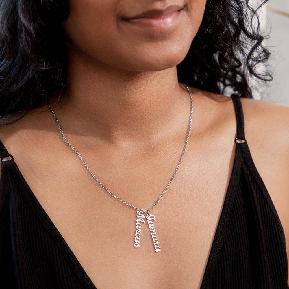 Husband And Wife -Personalized-Dual Vertical Name Necklace