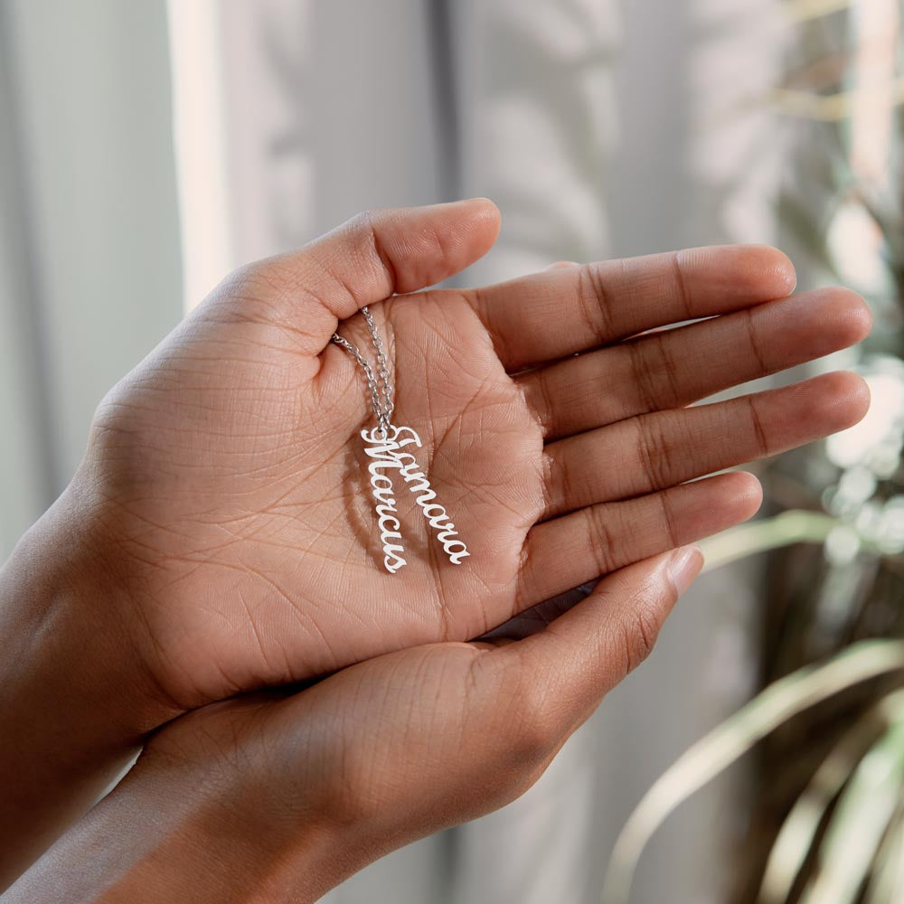 Husband And Wife -Personalized-Dual Vertical Name Necklace