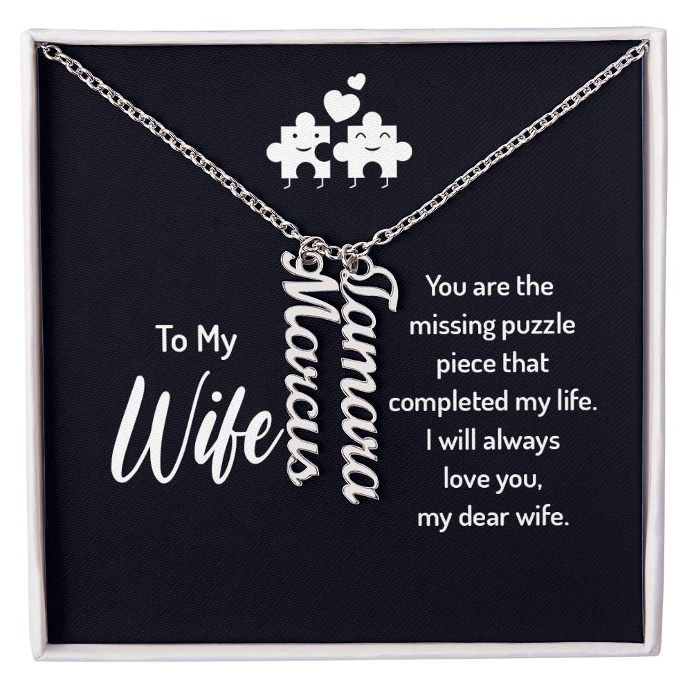 Husband And Wife -Personalized-Dual Vertical Name Necklace