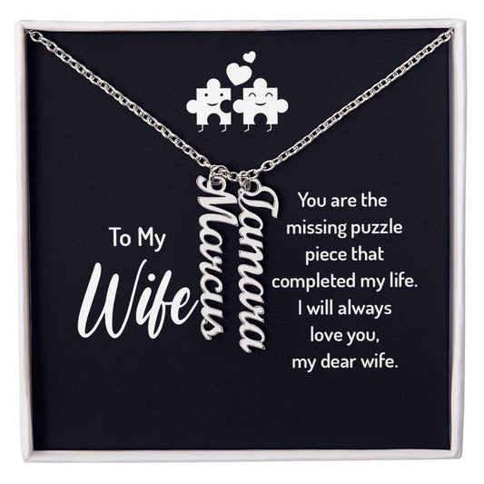 Husband And Wife -Personalized-Dual Vertical Name Necklace