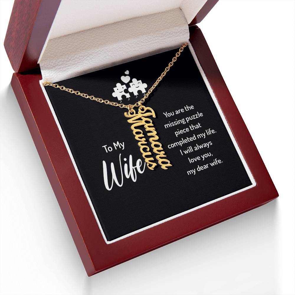 Husband And Wife -Personalized-Dual Vertical Name Necklace