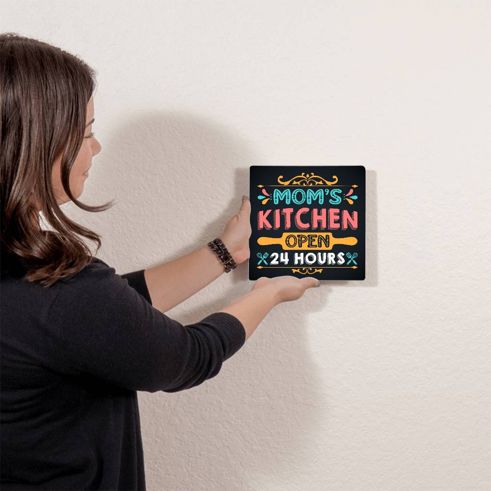 Mom's Kitchen-Open 24 Hours- High Gloss Metal Print-Wall Decor