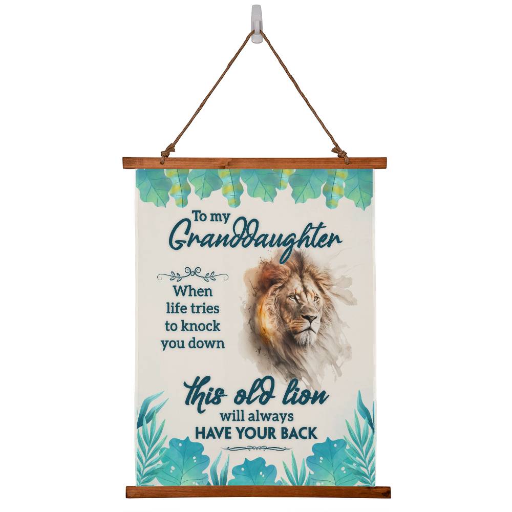 To My Granddaughter- This Old Lion- Wood Framed Wall Tapestry