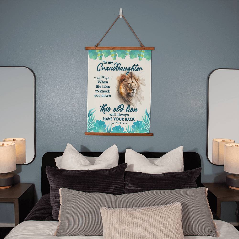 To My Granddaughter- This Old Lion- Wood Framed Wall Tapestry