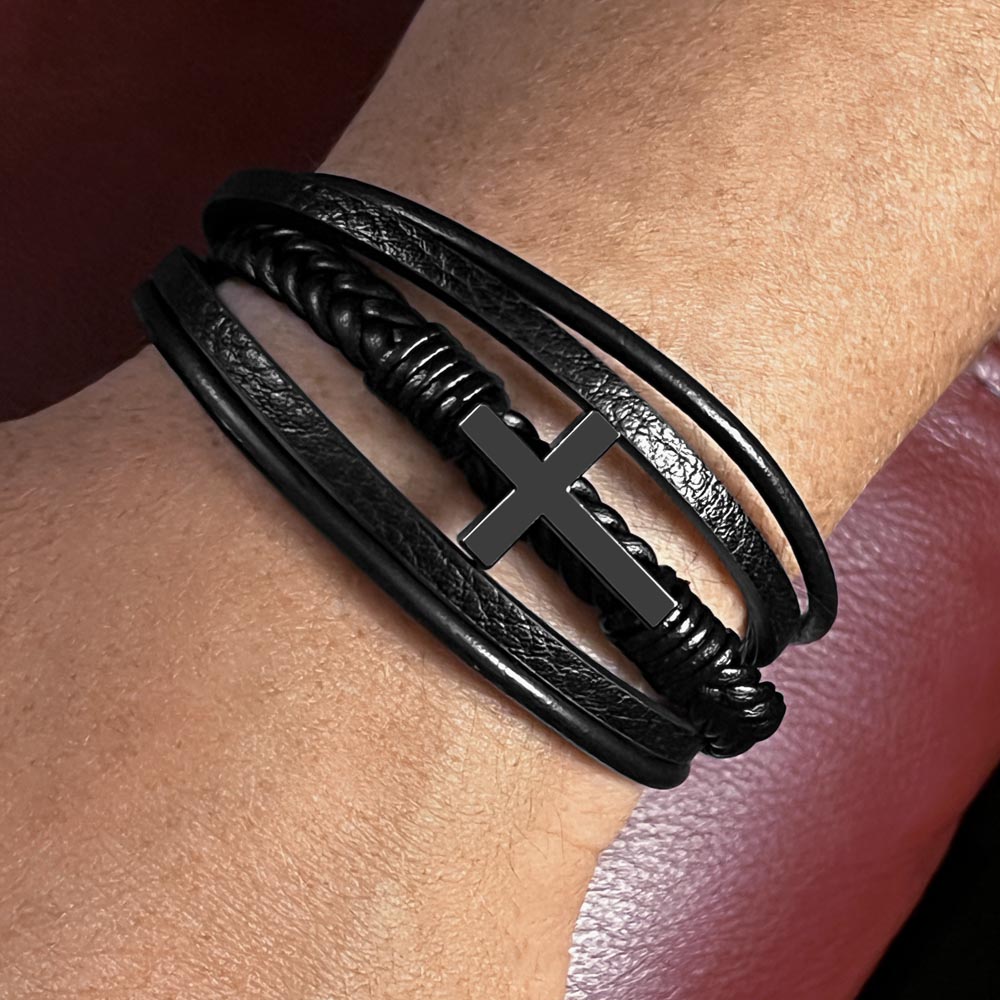 Son- Always Remember-Love, Mom-Cross Leather Bracelet