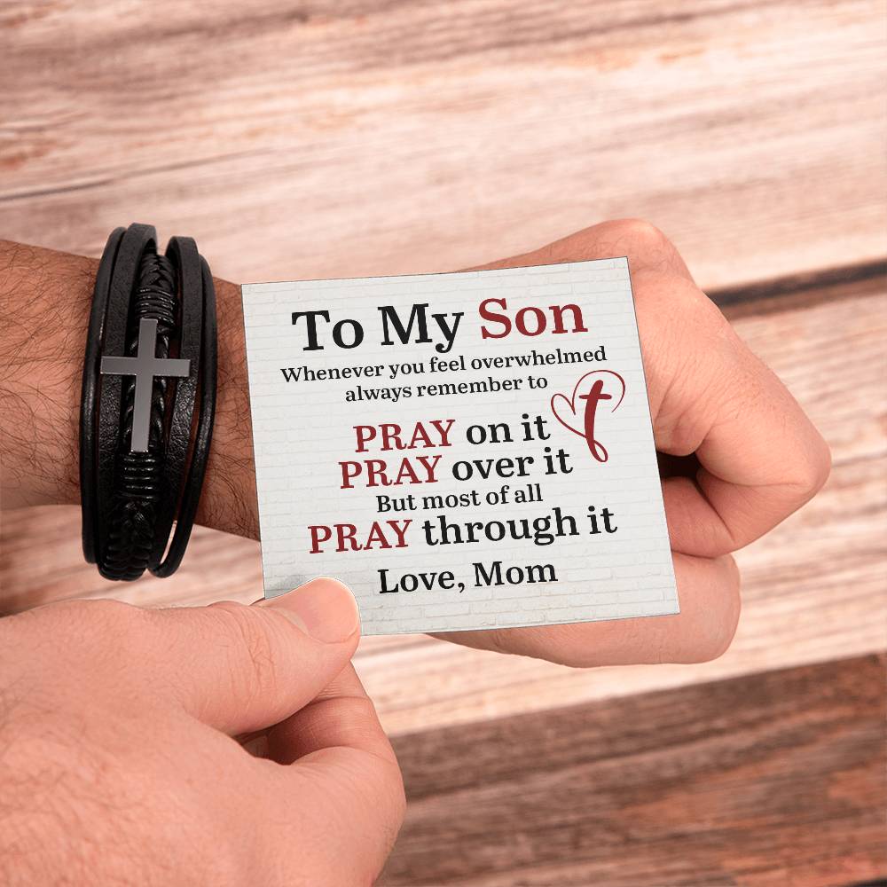 Son- Always Remember-Love, Mom-Cross Leather Bracelet