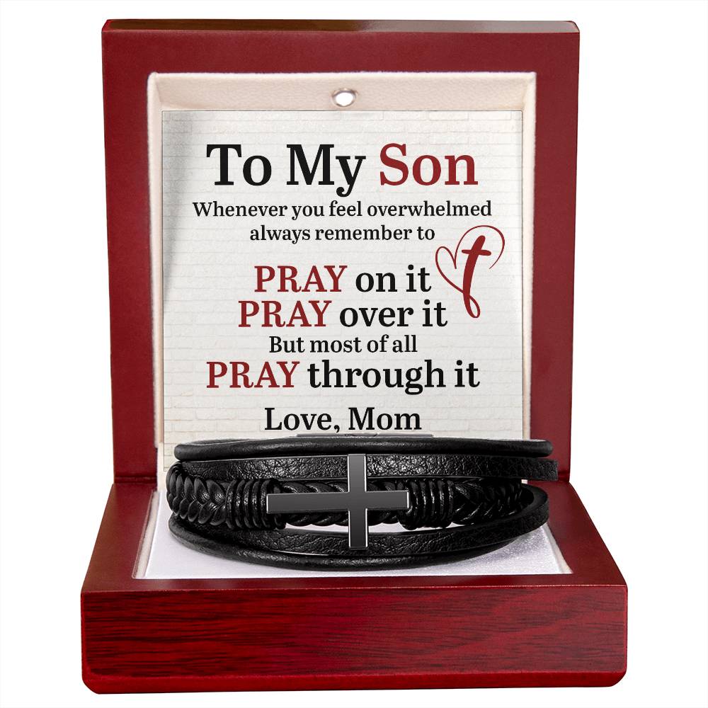 Son- Always Remember-Love, Mom-Cross Leather Bracelet