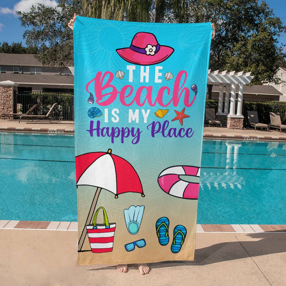 The Beach is My Happy Place Beach Towel