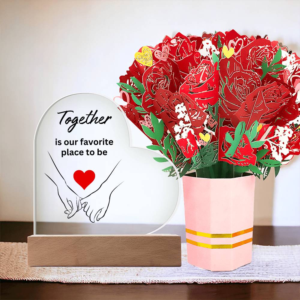 Copy of Couple's- Together- Personalized Heart Shaped Acrylic Plaque & Sweet Devotion Flower Gift Set