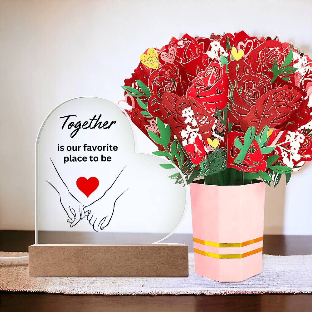 Copy of Couple's- Together- Personalized Heart Shaped Acrylic Plaque & Sweet Devotion Flower Gift Set