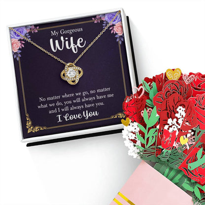 To My Gorgeous Wife – Love Knot Necklace & Flower Gift Set