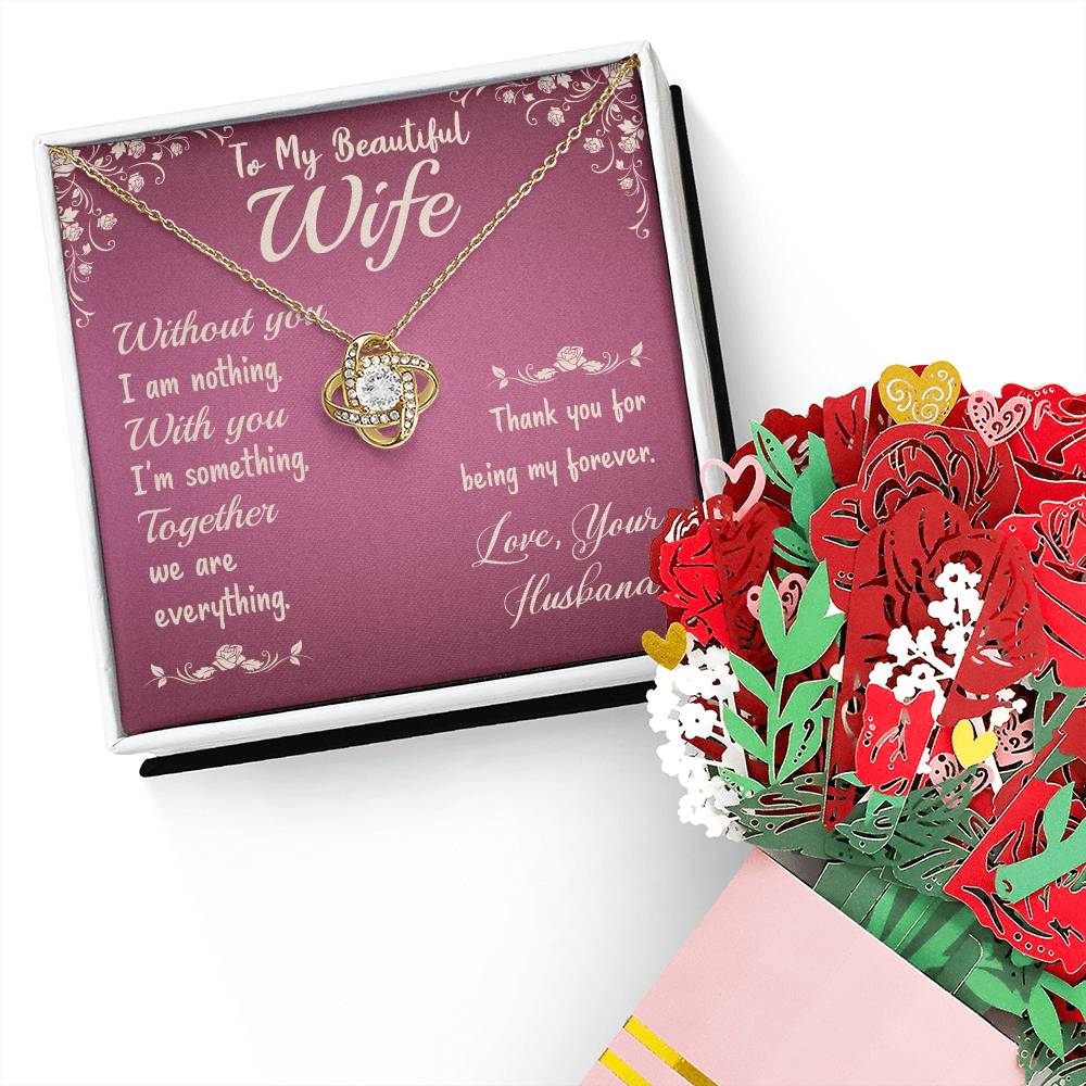 Beautiful Wife- Together-Love Knot Necklace  Sweet Devotion Flower Gift Set