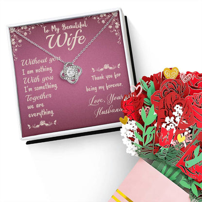 Beautiful Wife- Together-Love Knot Necklace  Sweet Devotion Flower Gift Set