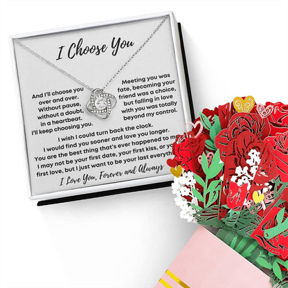 Gift for Her-I Choose You-Love Knot Necklace and Sweetest Devotion Bouquet Gift Set