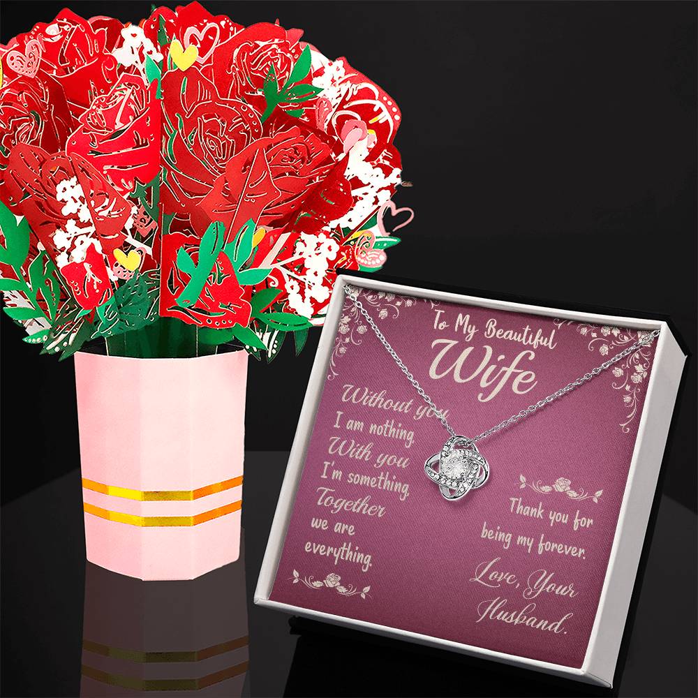 Beautiful Wife- Together-Love Knot Necklace  Sweet Devotion Flower Gift Set