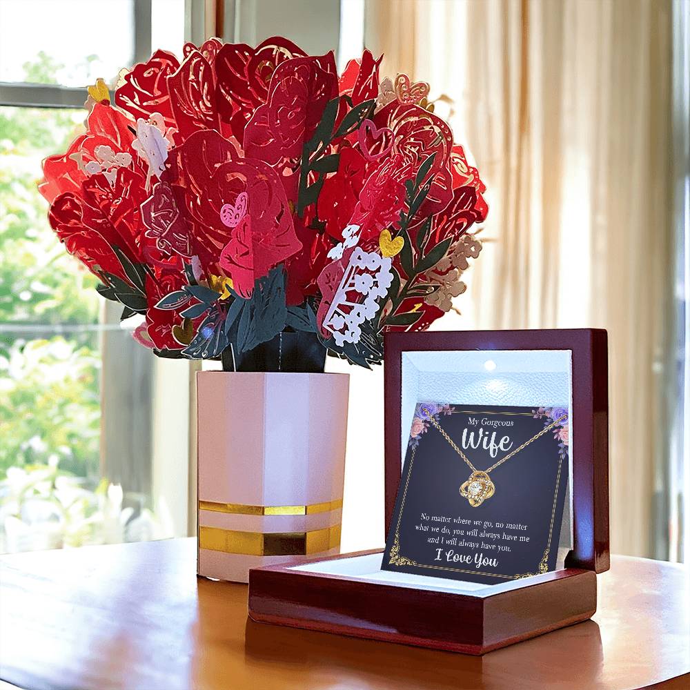 To My Gorgeous Wife - Always Have Me- Love Knot Necklace and Sweet Devotion Flower Gift Set