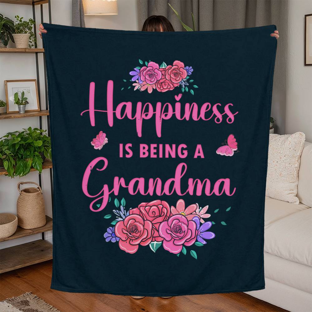 Gift for Grandma| Happiness is Being A Grandma| Jersey Fleece Blanket 50" x 60" | Birthday, Christmas Grandma Gift