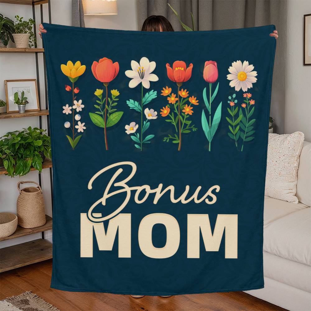 Gift for Bonus Mom - Beautiful Floral Jersey Fleece Blanket -50" x 60"