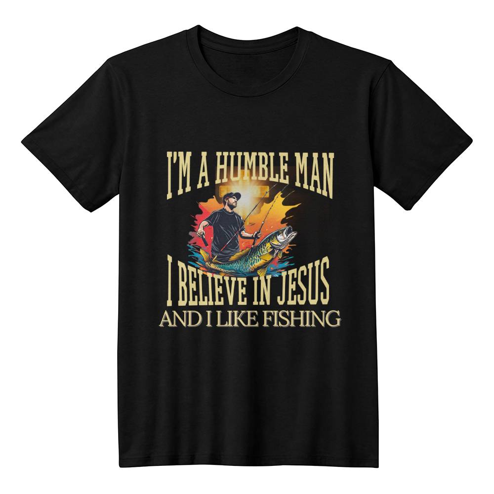 Fishing with Jesus-Humble Man- T-Shirt Black- Front Print-Father's Day Gift, Birthday